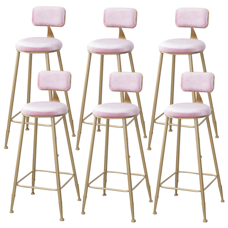 Scandinavian Footrest Bar Stools Fabric Round Seat Barstool with 4 Gold Iron Legs