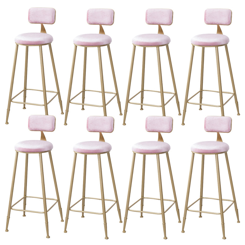 Scandinavian Footrest Bar Stools Fabric Round Seat Barstool with 4 Gold Iron Legs