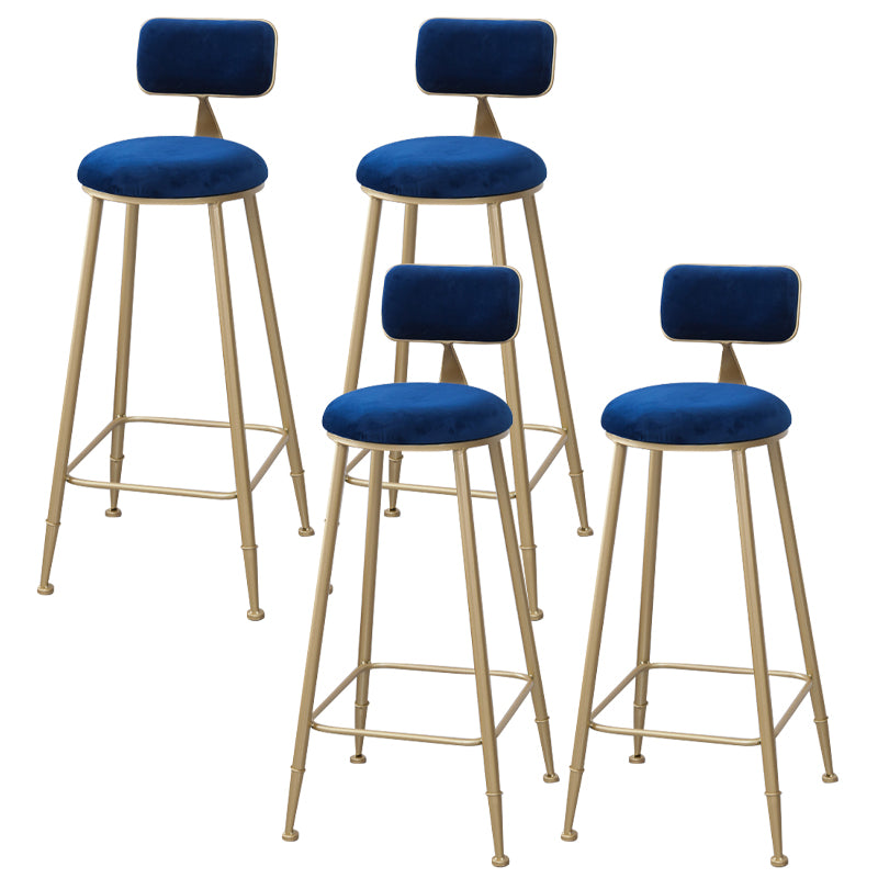 Scandinavian Footrest Bar Stools Fabric Round Seat Barstool with 4 Gold Iron Legs