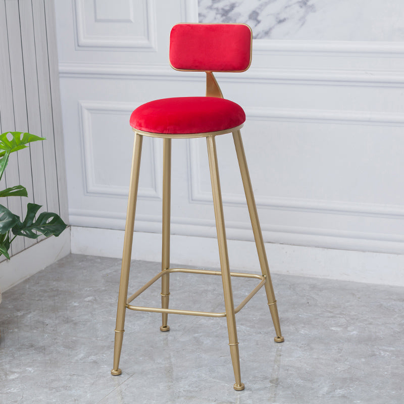 Scandinavian Footrest Bar Stools Fabric Round Seat Barstool with 4 Gold Iron Legs