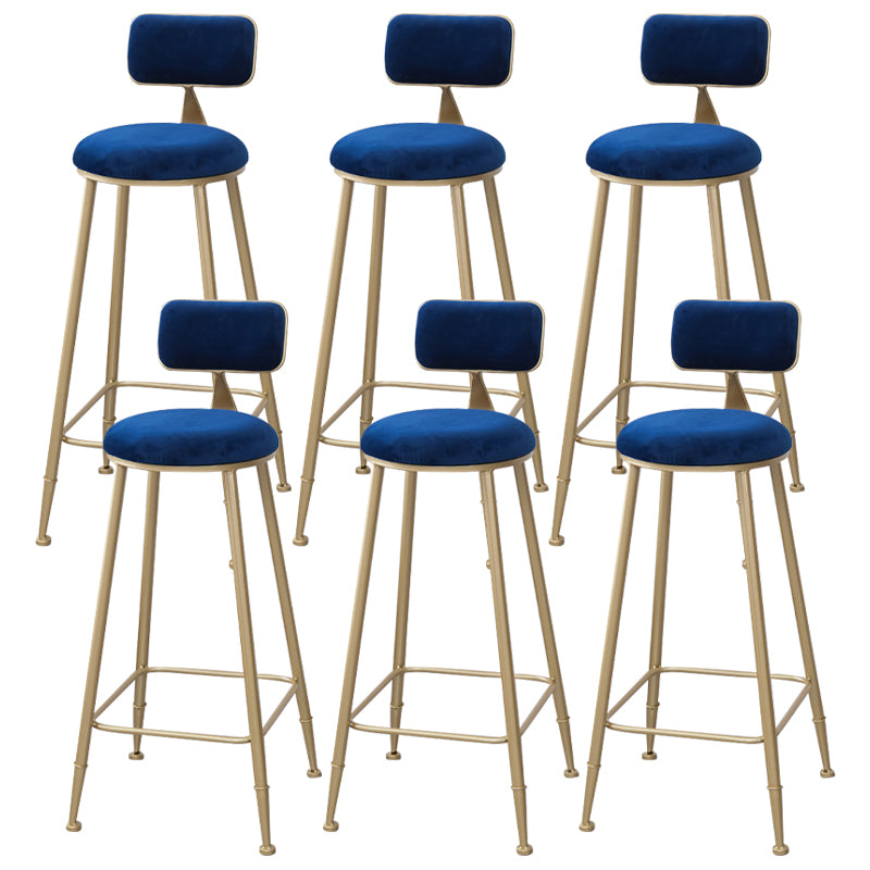 Scandinavian Footrest Bar Stools Fabric Round Seat Barstool with 4 Gold Iron Legs