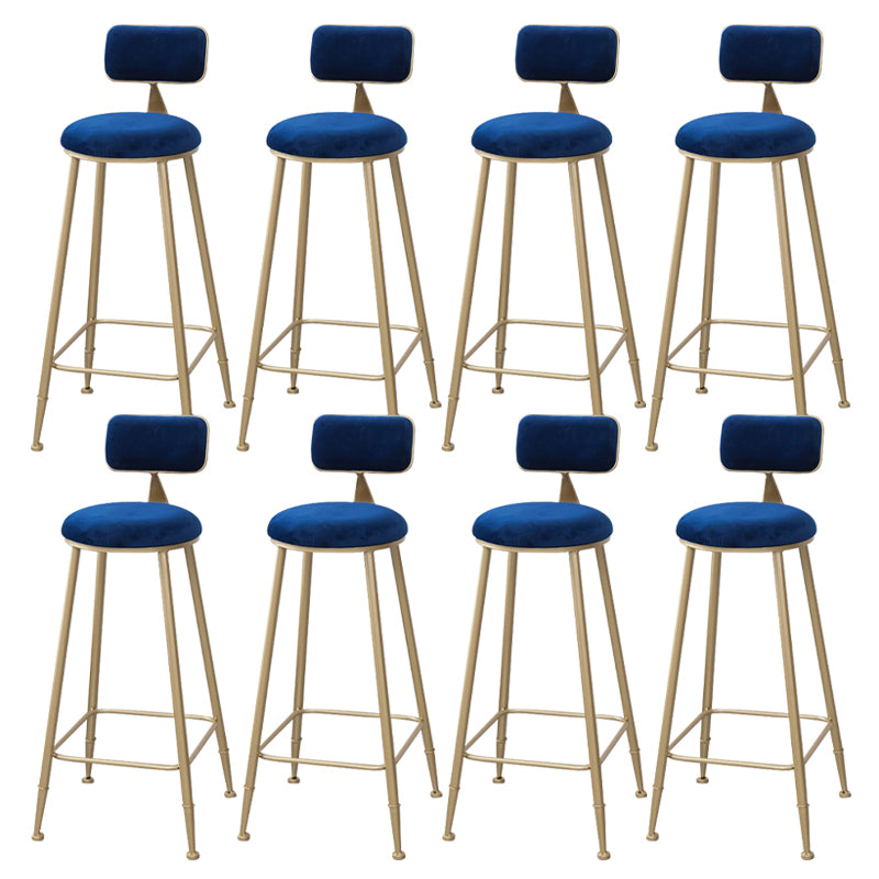 Scandinavian Footrest Bar Stools Fabric Round Seat Barstool with 4 Gold Iron Legs