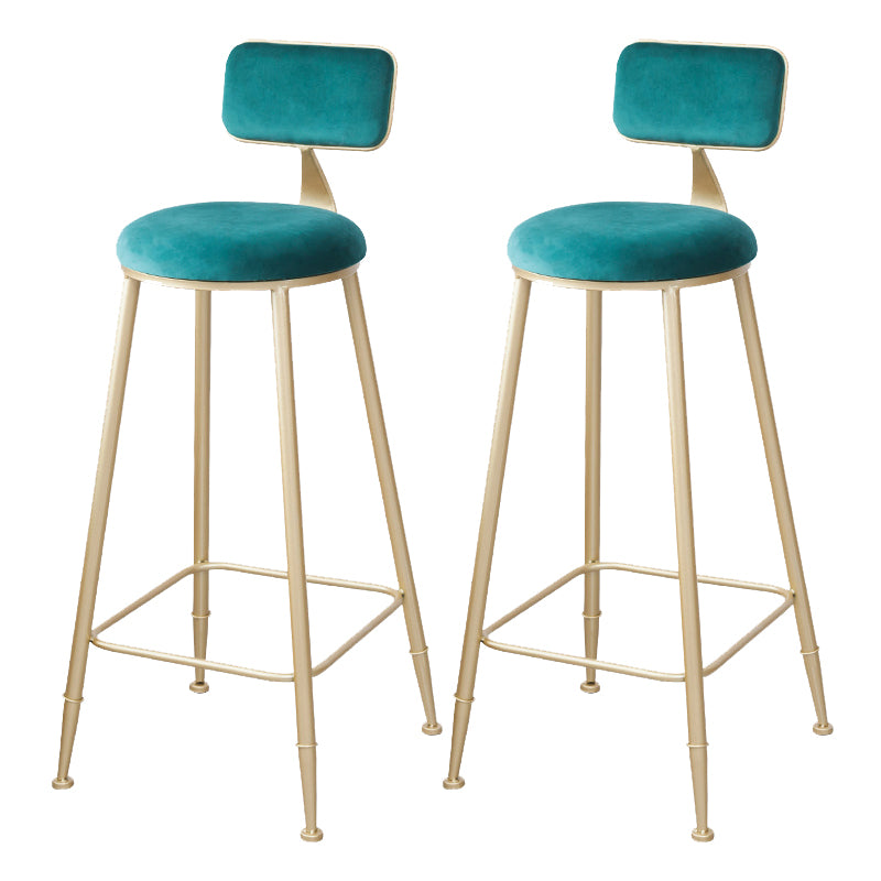 Scandinavian Footrest Bar Stools Fabric Round Seat Barstool with 4 Gold Iron Legs
