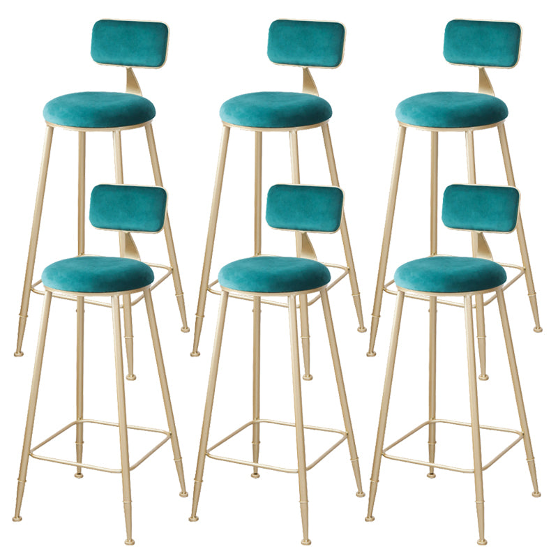 Scandinavian Footrest Bar Stools Fabric Round Seat Barstool with 4 Gold Iron Legs