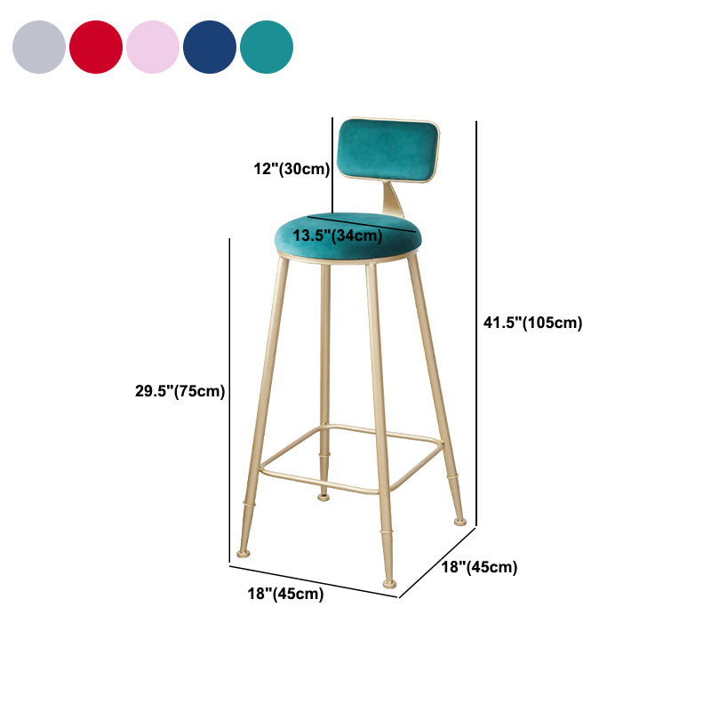 Scandinavian Footrest Bar Stools Fabric Round Seat Barstool with 4 Gold Iron Legs