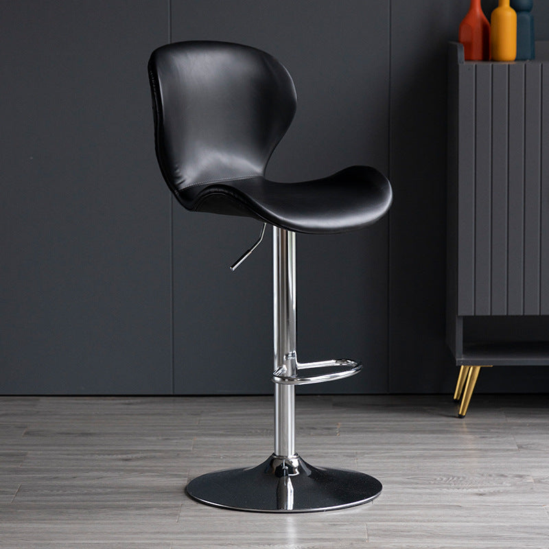 Scandinavian Metal Barstool Low Back Leather Barstools in Matte Finish for Indoor