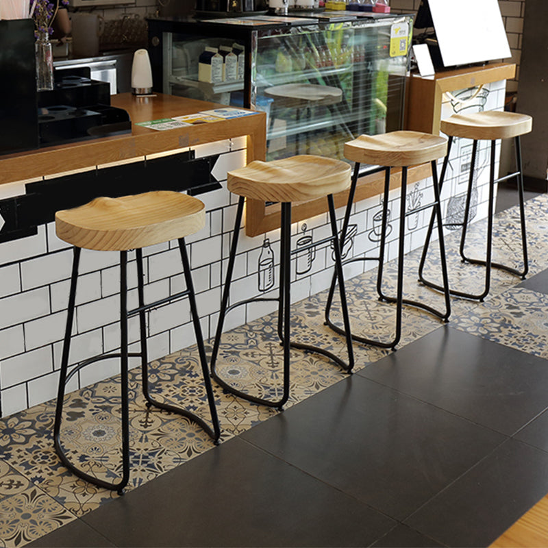 Industrial Saddle Seat Counter and Bar Stool Wood and Metal Backless Bar Stool