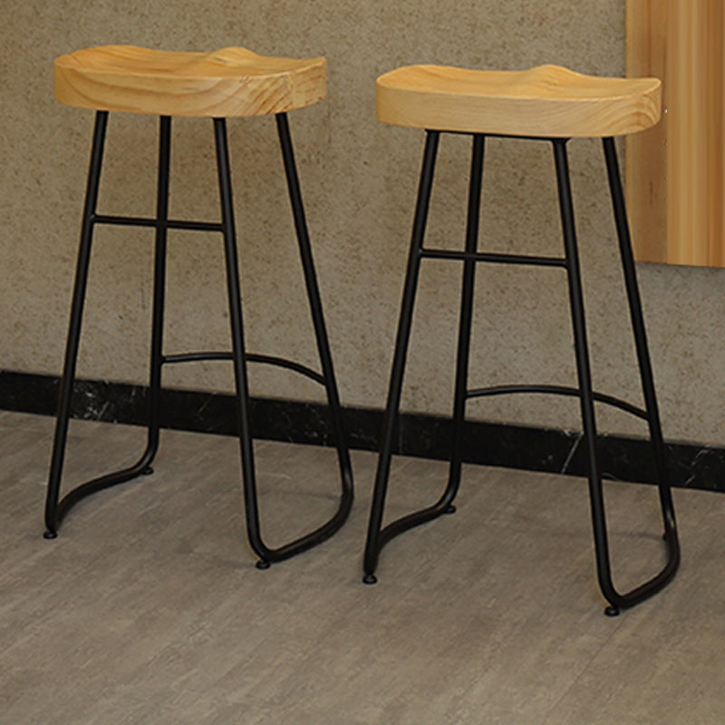 Industrial Saddle Seat Counter and Bar Stool Wood and Metal Backless Bar Stool