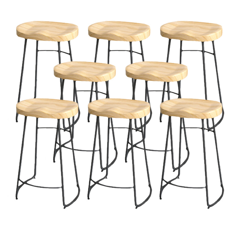Industrial Saddle Seat Counter and Bar Stool Wood and Metal Backless Bar Stool