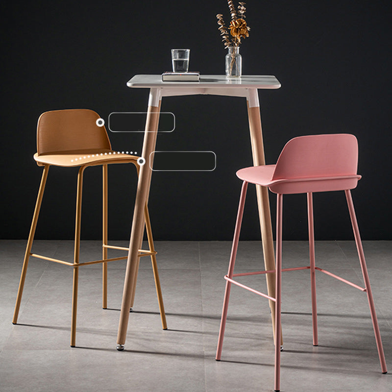 Scandinavian Plastic Bar Stools Low Back Armless Barstool with 4 Iron Legs