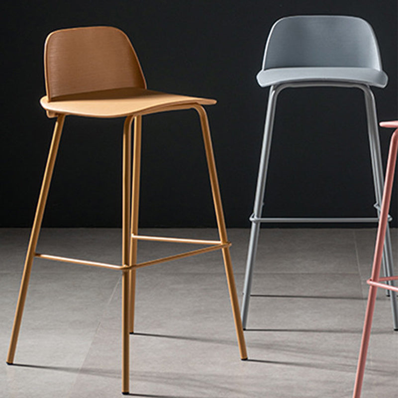Scandinavian Plastic Bar Stools Low Back Armless Barstool with 4 Iron Legs