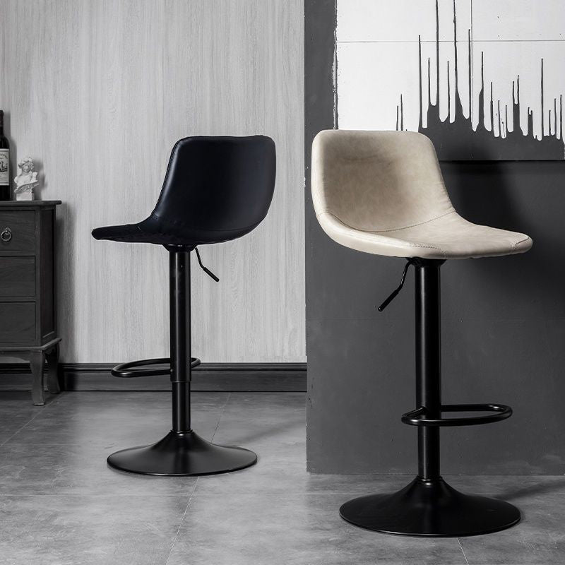 Scandinavian Metal Barstool Adjustable Low Back Faux Leather Barstools in Matte Finish