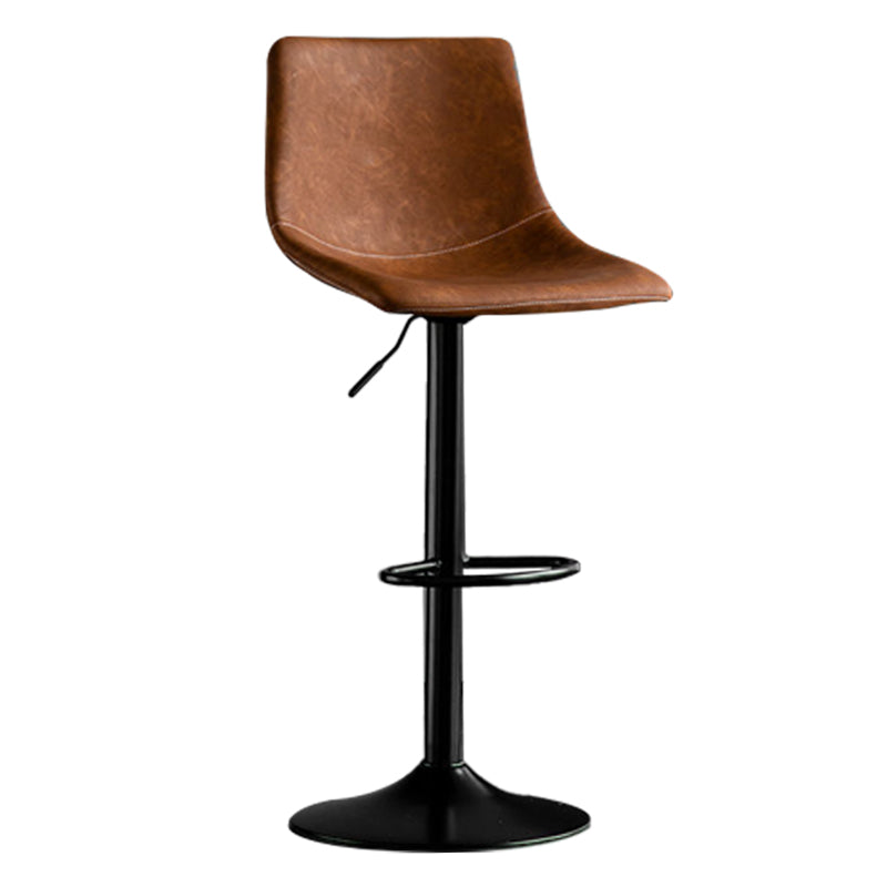 Scandinavian Metal Barstool Adjustable Low Back Faux Leather Barstools in Matte Finish