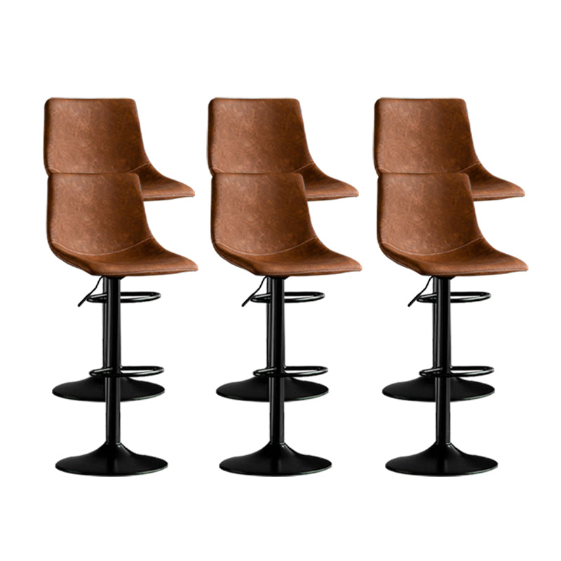 Scandinavian Metal Barstool Adjustable Low Back Faux Leather Barstools in Matte Finish