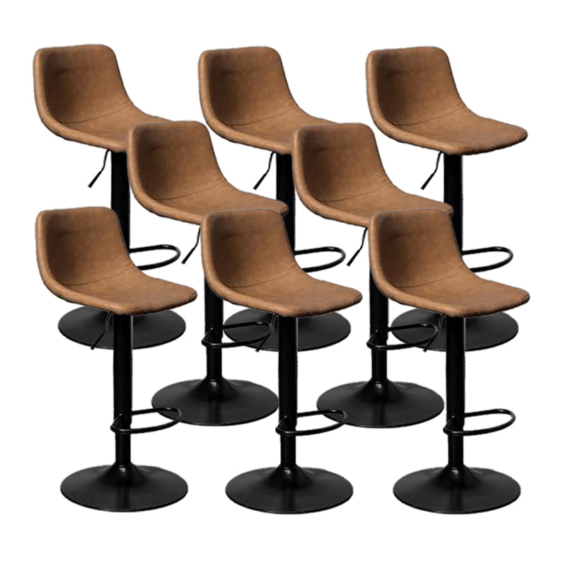 Scandinavian Metal Barstool Adjustable Low Back Faux Leather Barstools in Matte Finish