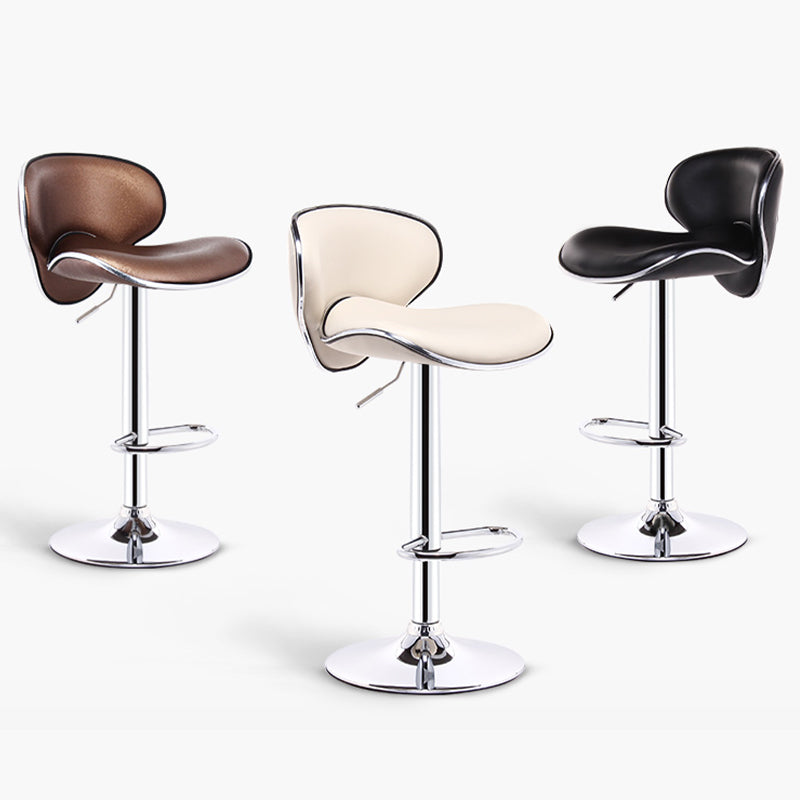 Scandinavian Metal Barstool Adjustable Low Back PU Leather Barstools in Matte Finish
