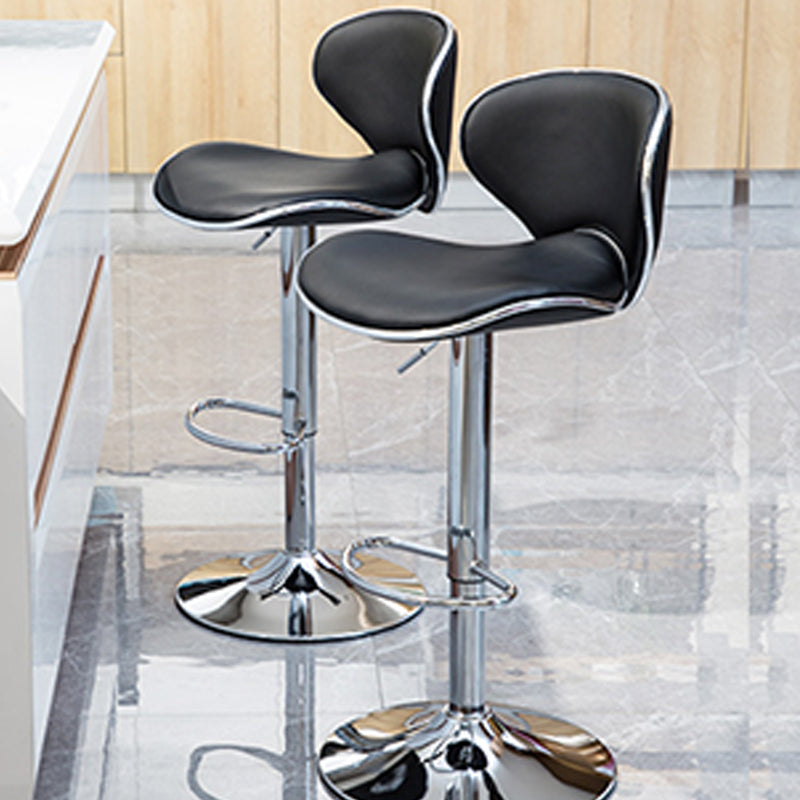 Scandinavian Metal Barstool Adjustable Low Back PU Leather Barstools in Matte Finish