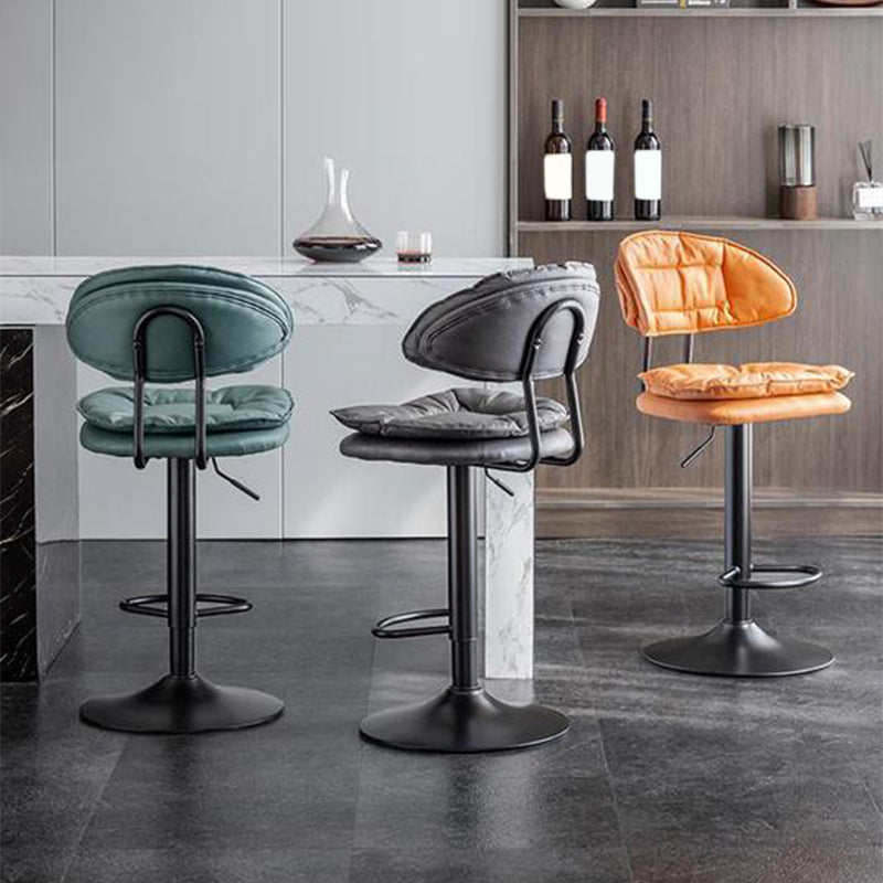 Scandinavian Metal Barstool Adjustable Low Back Leather Barstools in Matte Finish