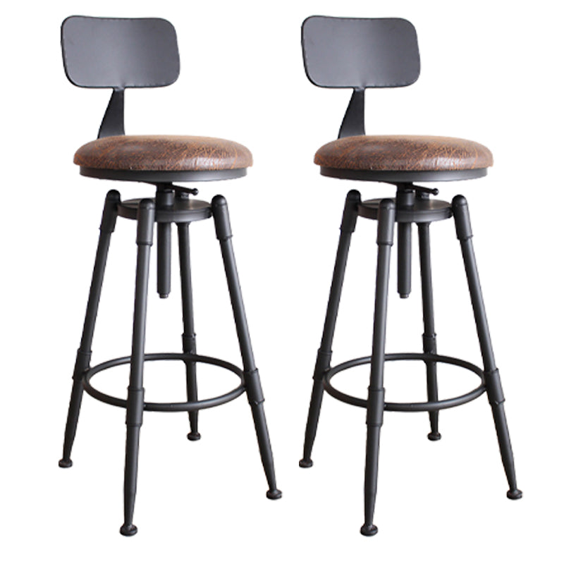 Industrial Metal Stool Upholstered Faux Leather Barstools in Matte Finish for Indoor