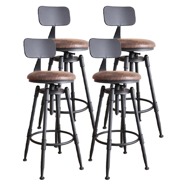 Industrial Metal Stool Upholstered Faux Leather Barstools in Matte Finish for Indoor