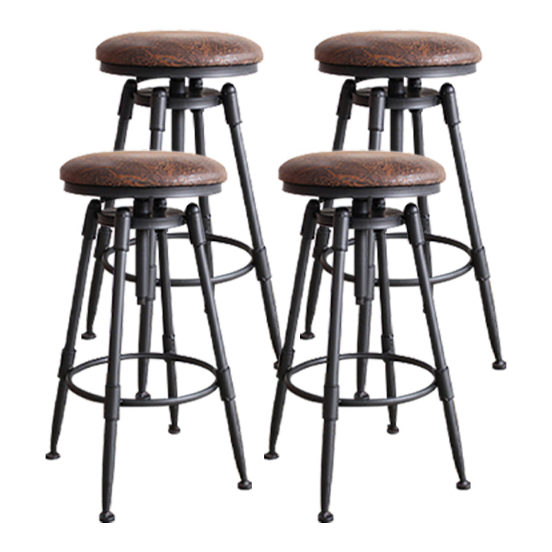 Industrial Metal Stool Upholstered Faux Leather Barstools in Matte Finish for Indoor