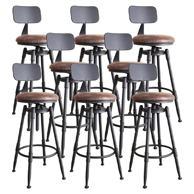 Industrial Metal Stool Upholstered Faux Leather Barstools in Matte Finish for Indoor