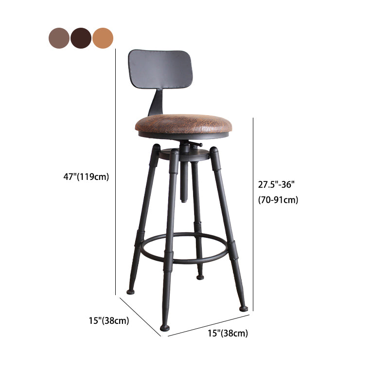 Industrial Metal Stool Upholstered Faux Leather Barstools in Matte Finish for Indoor