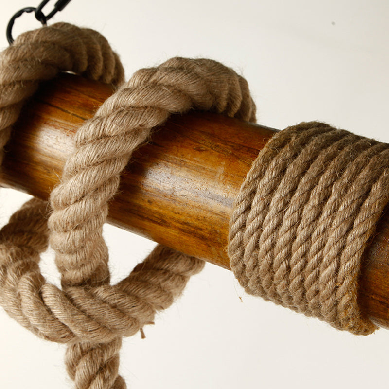 Retro Bamboo Island Light 3 Lights Island Pendant with Natural Rope for Restaurant