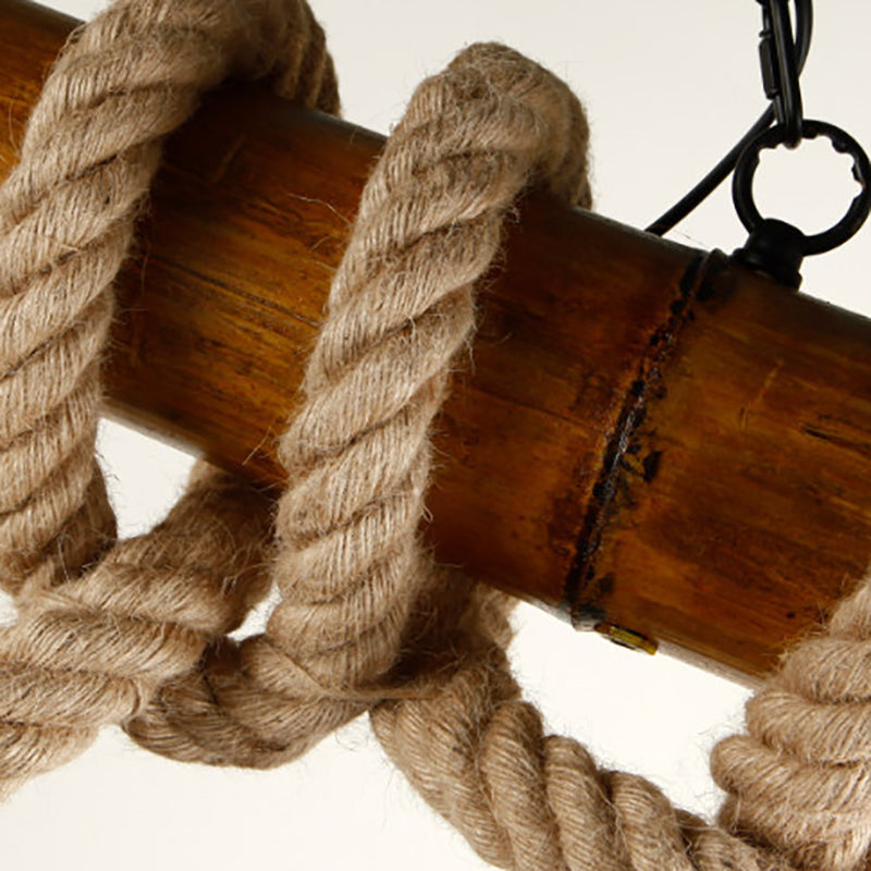 Retro Bamboo Island Light 3 Lights Island Pendant with Natural Rope for Restaurant
