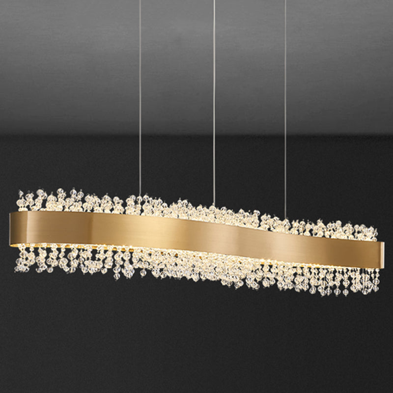 Stainless Steel Bar Island Light Post-modern Gold LED Pendant Light with Crystal Beading