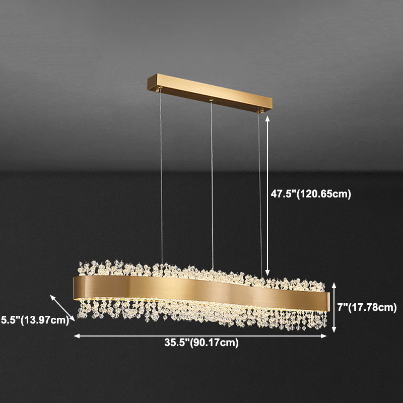 Stainless Steel Bar Island Light Post-modern Gold LED Pendant Light with Crystal Beading