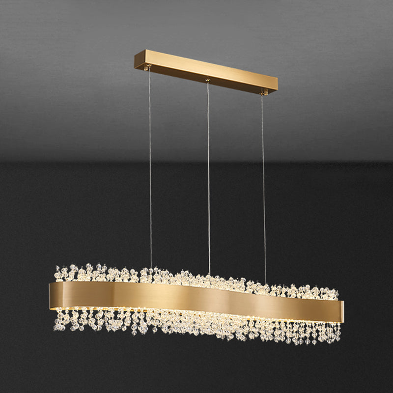 Stainless Steel Bar Island Light Post-modern Gold LED Pendant Light with Crystal Beading