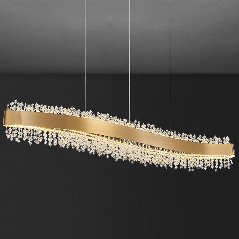 Stainless Steel Bar Island Light Post-modern Gold LED Pendant Light with Crystal Beading