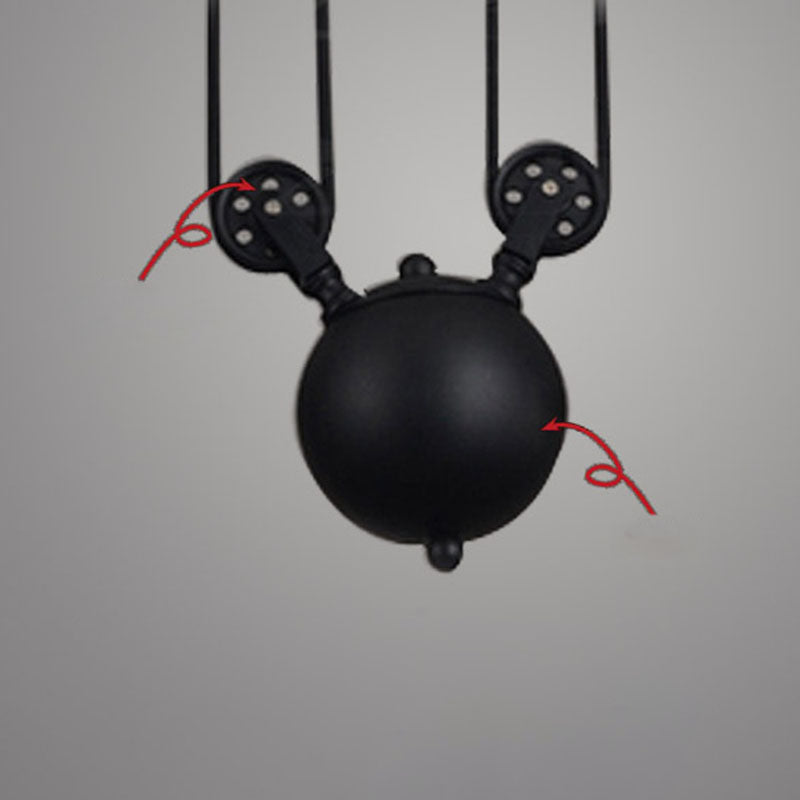3 Lights Pulley Pendant Industrial Metal Black Hanging Island Light with Flared Shade