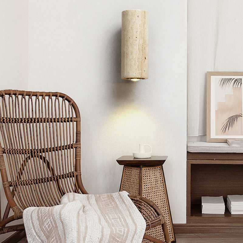 Japanese Style Stone Wall Light Cube Shape Wall Sconce with Wood for Bedroom