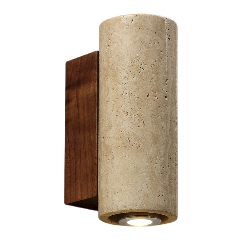 Japanese Style Stone Wall Light Cube Shape Wall Sconce with Wood for Bedroom