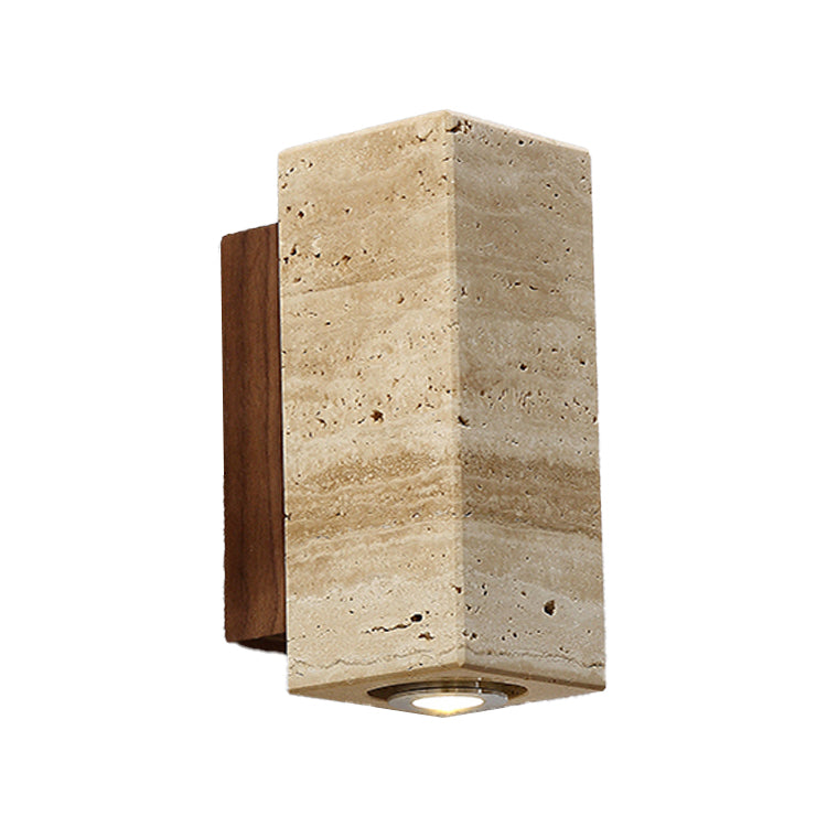Japanese Style Stone Wall Light Cube Shape Wall Sconce with Wood for Bedroom