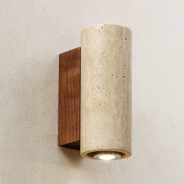 Japanese Style Stone Wall Light Cube Shape Wall Sconce with Wood for Bedroom