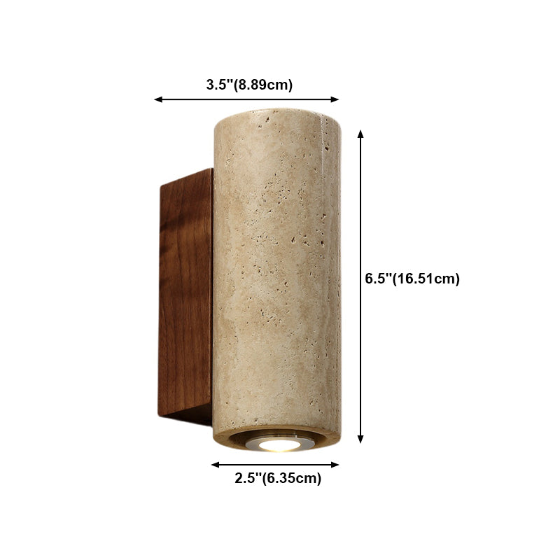 Japanese Style Stone Wall Light Cube Shape Wall Sconce with Wood for Bedroom