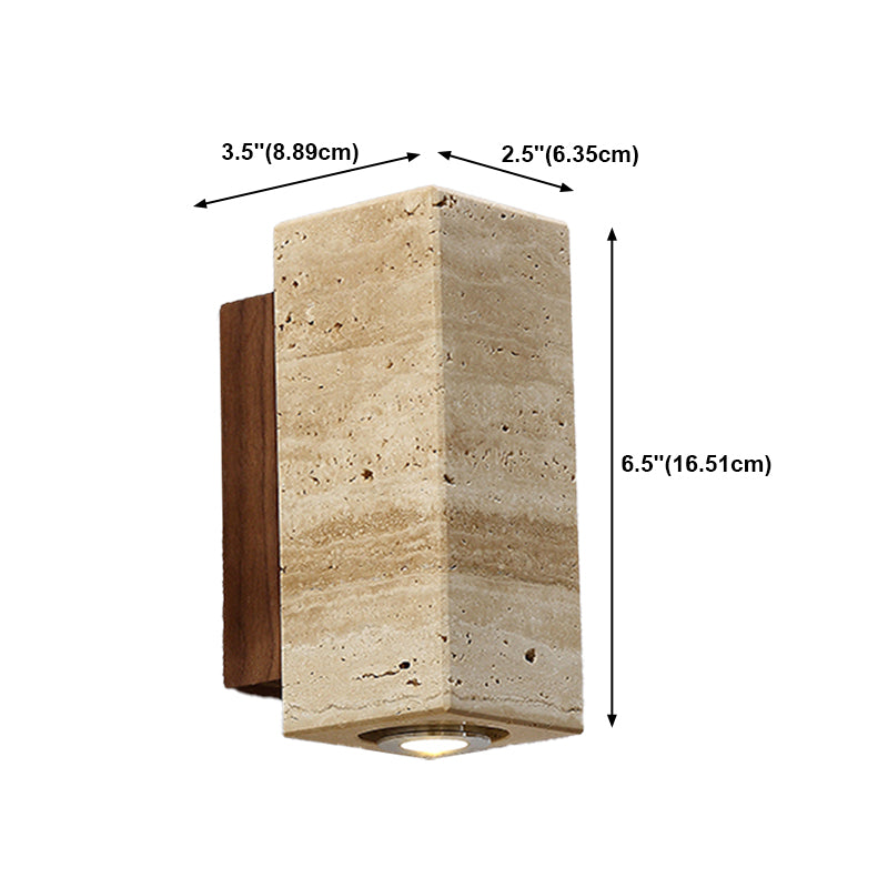 Japanese Style Stone Wall Light Cube Shape Wall Sconce with Wood for Bedroom