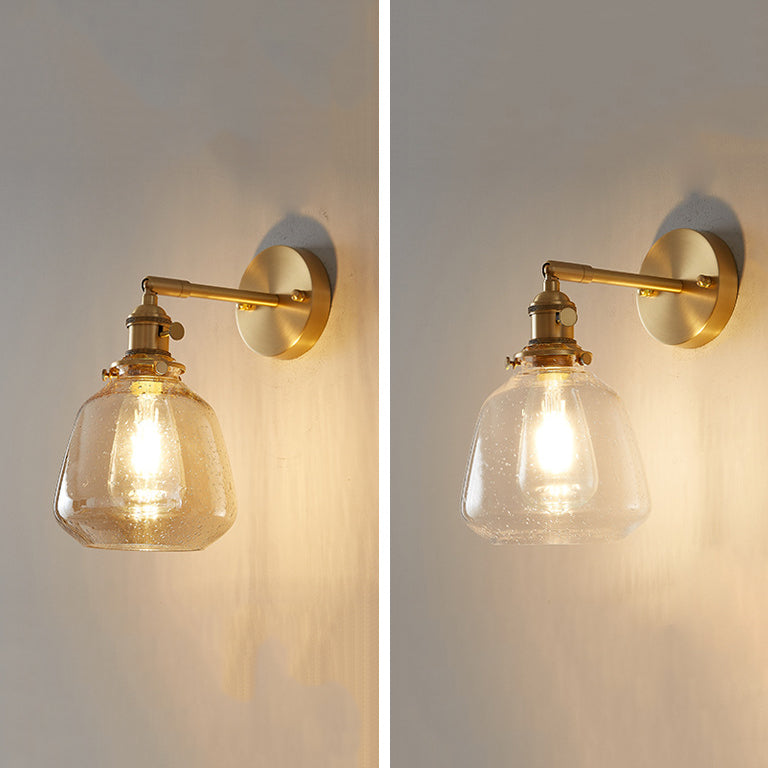 Nordic Style Brass Wall Light Bowl Shape Wall Sconce with Glass for Bedroom