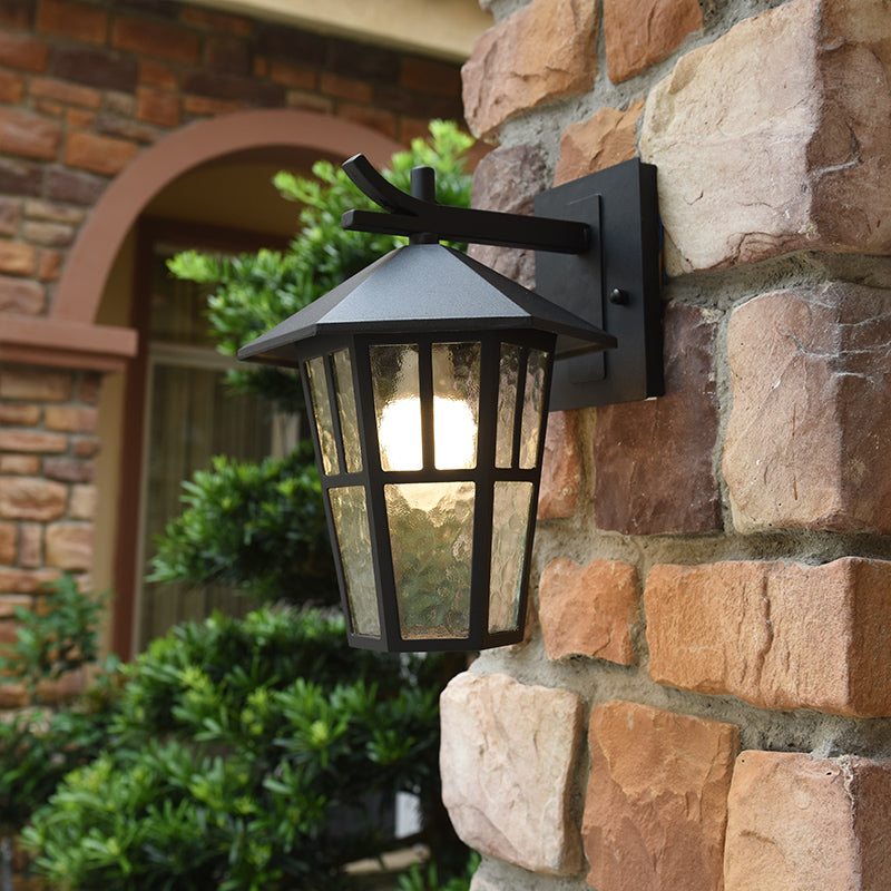 Retro Style Glass Wall Light Geometric Single Light Wall Sconce for Outdoors