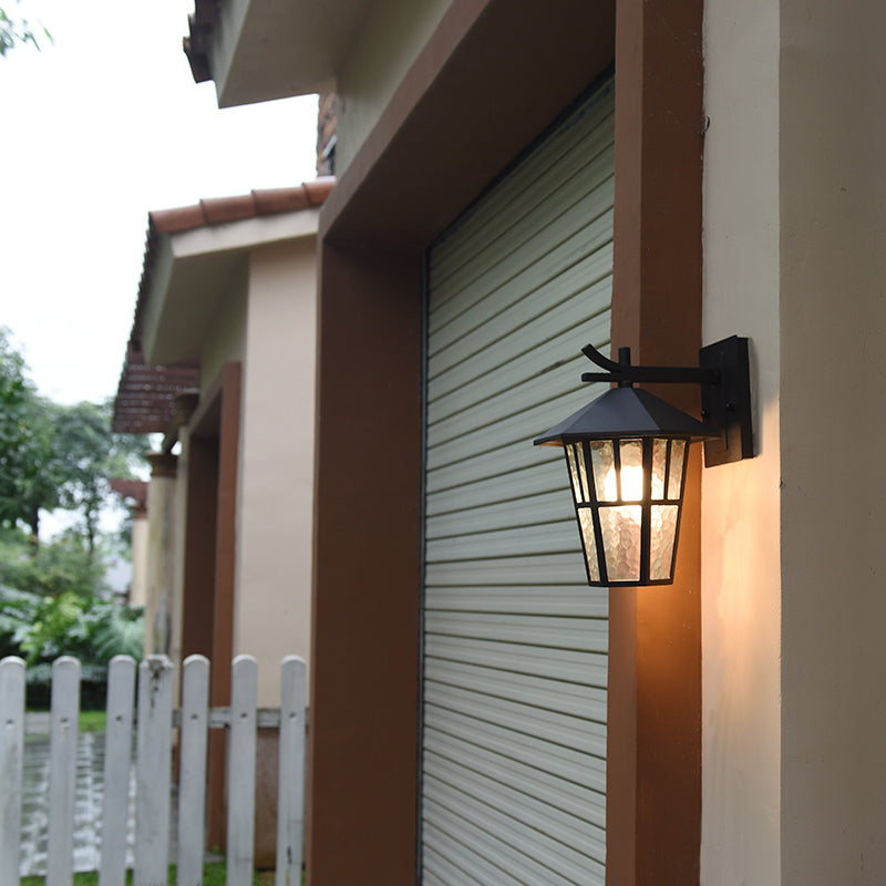 Retro Style Glass Wall Light Geometric Single Light Wall Sconce for Outdoors