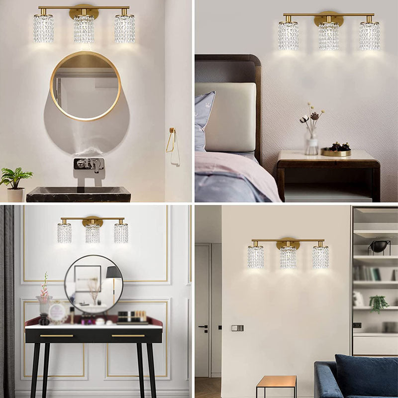 Modern Style Cylinder Vanity Lighting Fixtures Crystal Multi Lights Vanity Wall Sconce