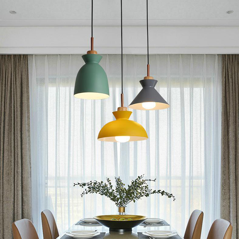 Pink/Yellow/Green Bowl Shade Ceiling Fixture Modern Style Metal 1 Light Dining Table Pendant Light