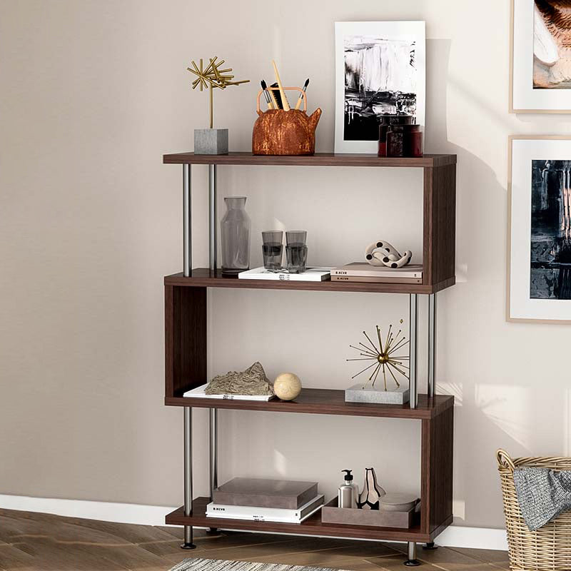 11.81" Wide Engineered Wood Geometric Bookcase Contemporary Metal and Wood Bookcase