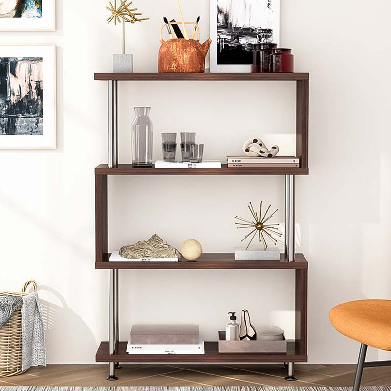 11.81" Wide Engineered Wood Geometric Bookcase Contemporary Metal and Wood Bookcase