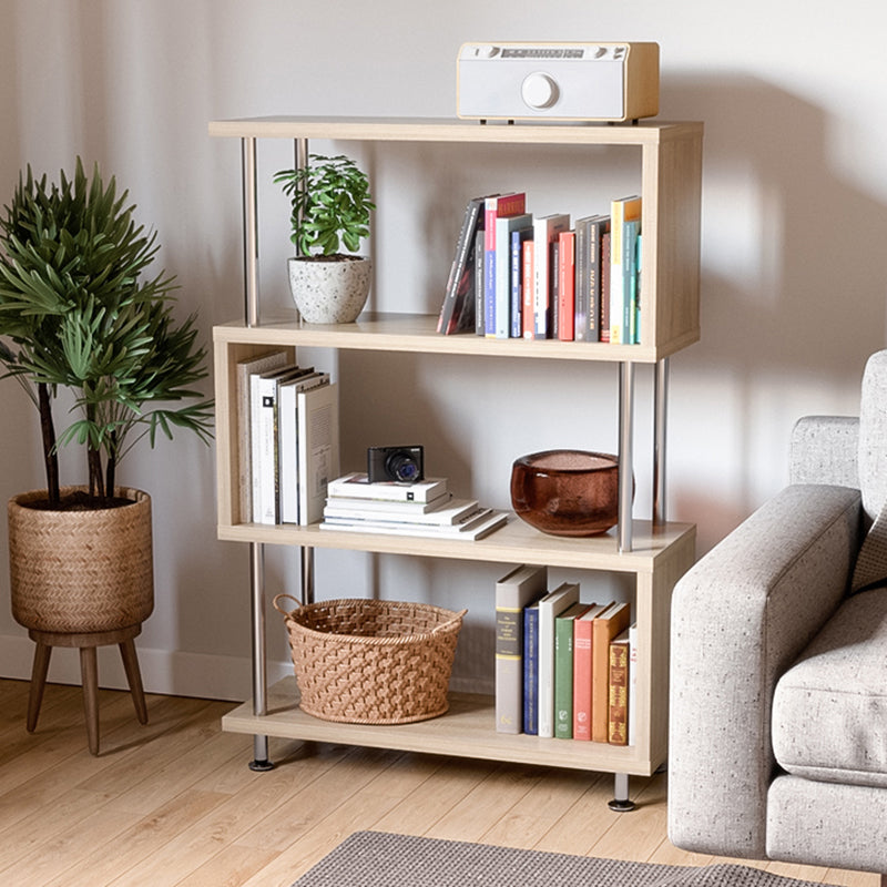 11.81" Wide Engineered Wood Geometric Bookcase Contemporary Metal and Wood Bookcase