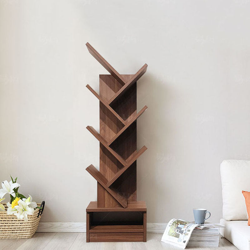 Modern Engineered Wood Bookshelf Walnut Geometric Closed Back Bookcase