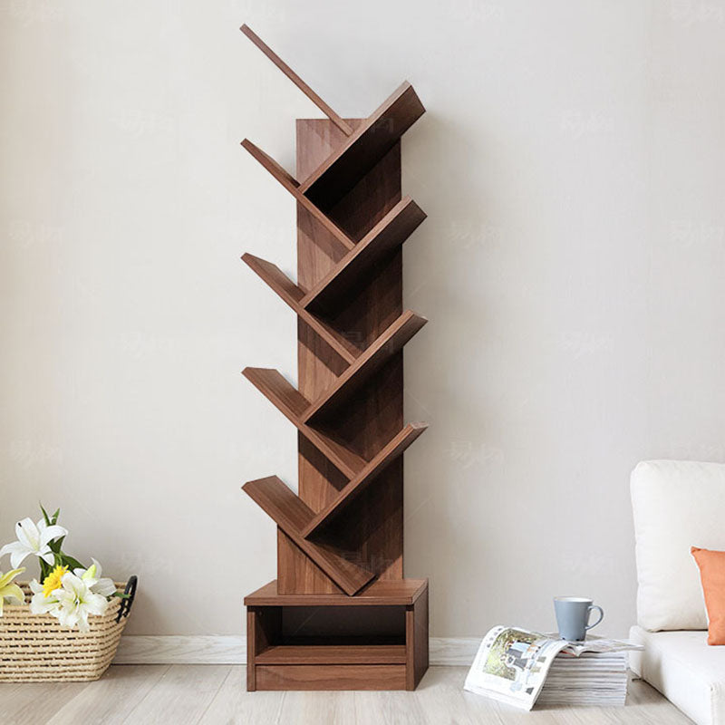 Modern Engineered Wood Bookshelf Walnut Geometric Closed Back Bookcase